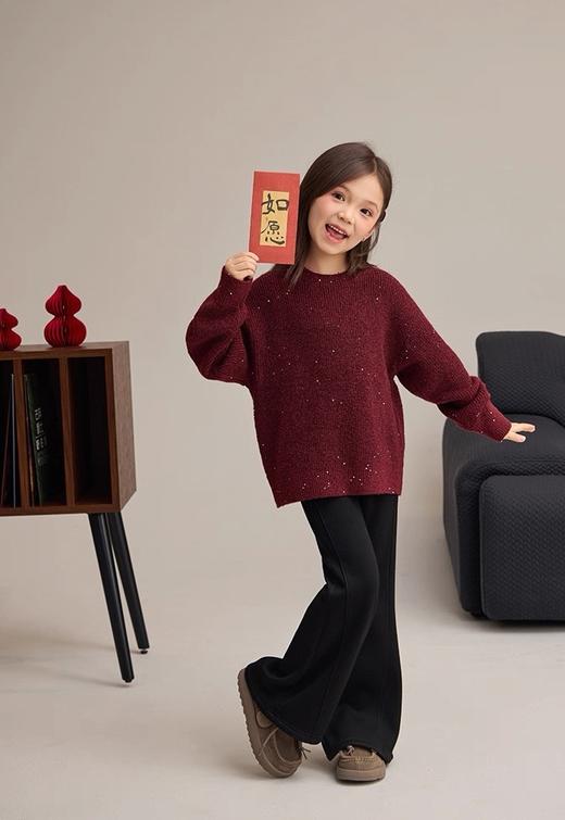 儿童版女宝微喇奶盖加绒高弹显瘦松紧腰喇叭裤 商品图5