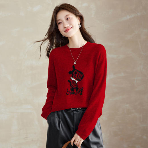 CC 8969卡通刺绣圆领毛衣宽松减龄针织衫羊毛上衣 商品图1