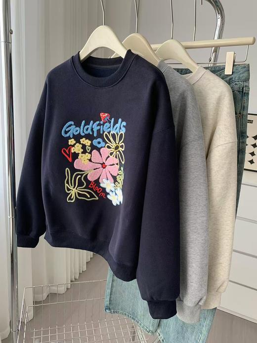 【专柜品质】重磅韩版棉质圆领卫衣 秋冬加绒加厚美式宽松上衣 商品图8