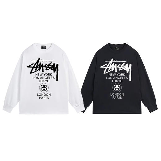 斯图西 经典巡游系列印花情侣圆领长袖T恤 商品图2