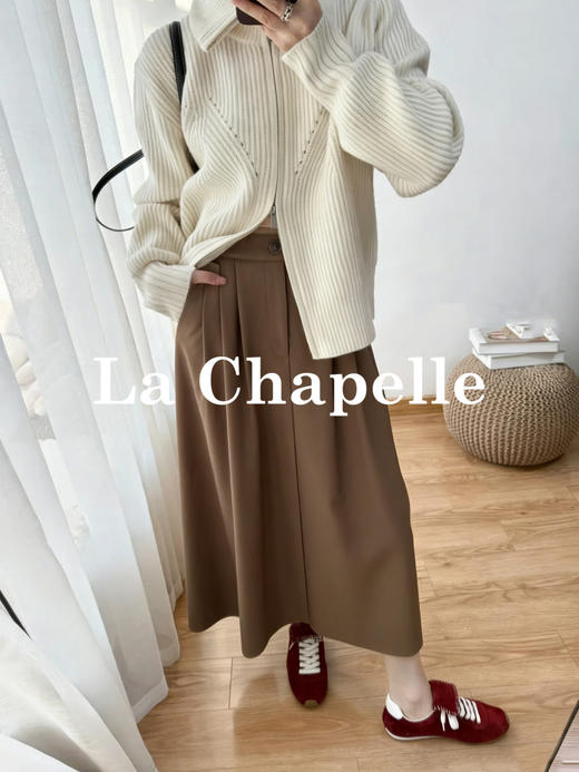 天猫同步【好品质超模质感】拉夏贝尔/La Chapelle立体捏褶高腰显瘦A字长款半身裙~垂感不易皱 商品图5