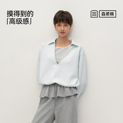 森柔|商场同款森马卫衣女春短款宽松翻领假两件条纹2026新款上衣 商品图4