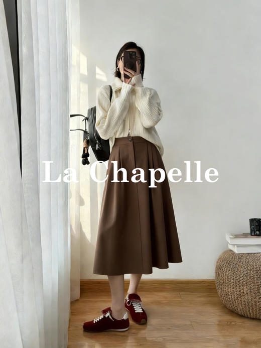 天猫同步【好品质超模质感】拉夏贝尔/La Chapelle立体捏褶高腰显瘦A字长款半身裙~垂感不易皱 商品图8