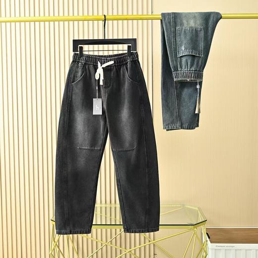 Hazzys哈吉斯冬季男士加绒加厚弯刀宽松直筒休闲牛仔长裤 商品图3