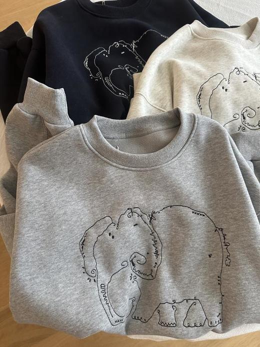 【专柜品质】重磅韩版棉质圆领卫衣 秋冬加绒加厚美式宽松上衣 商品图10