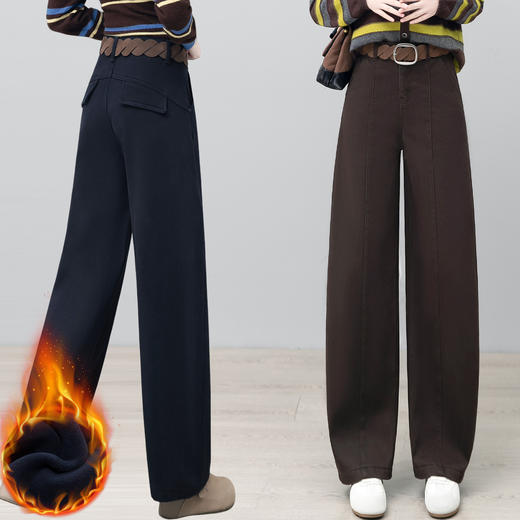 HSS 2838水洗棉牛仔弯刀裤加绒加厚防风保暖香蕉裤高腰镰刀裤 商品图1