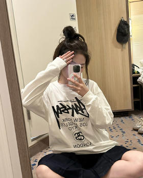 斯图西 经典巡游系列印花情侣圆领长袖T恤