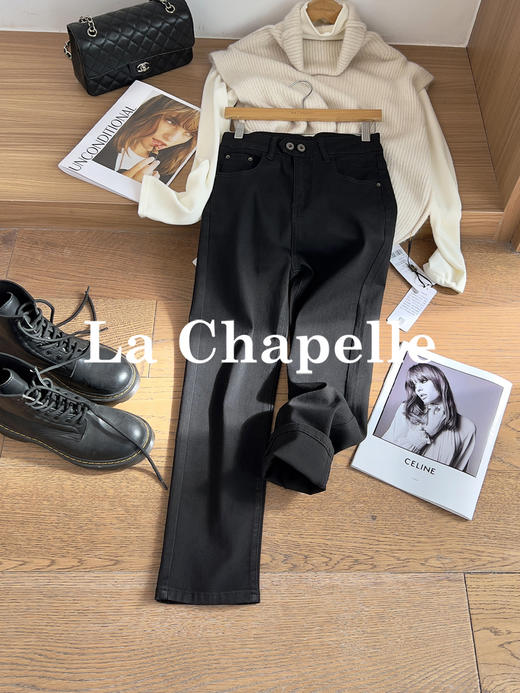 专柜实拍【长期主义/小黑裤】拉夏贝尔/La Chapelle两粒扣休闲百搭时尚通勤小个子小脚牛仔裤萝卜裤春季新款★ 商品图6