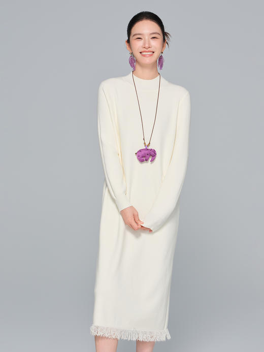 小流苏羊毛针织混纺小直筒半高领毛衣裙 商品图2