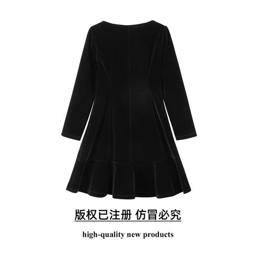 奢姿2025秋季大码胖妹妹专属镶钻丝绒长袖连衣裙气质优雅小黑裙9953870566 商品图1