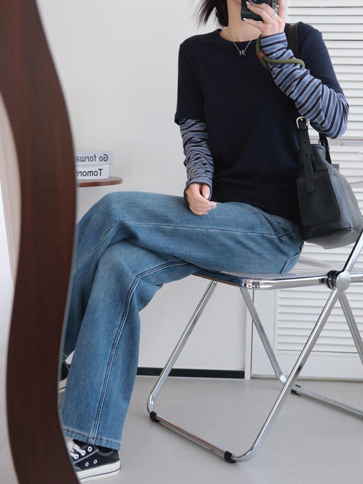 小众原单撞色条纹假两件打底T 商品图7