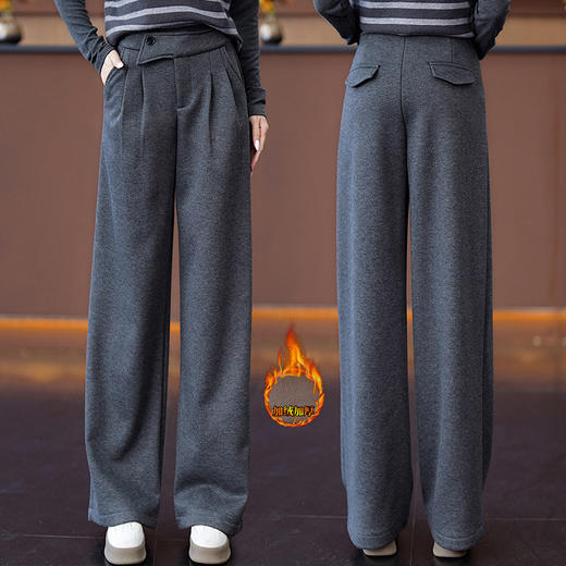 YM 8576高腰加绒毛呢阔腿裤宽松垂感休闲裤 商品图0