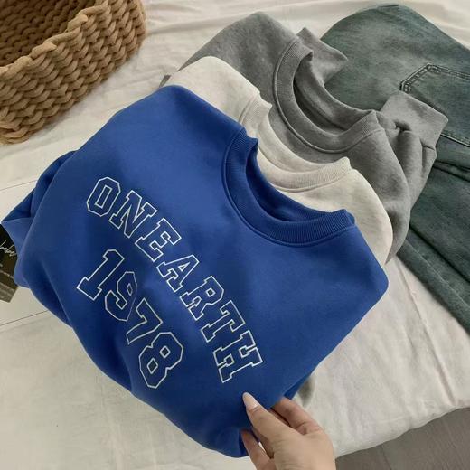 【专柜品质】重磅韩版棉质圆领卫衣 秋冬加绒加厚美式宽松上衣 商品图12