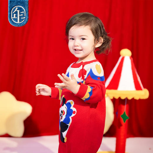 年衣童装儿童连体衣爬服冬款宝宝新年装男女童中式衣王牌盼达连体毛衣 商品图4