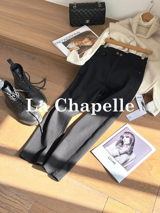 专柜实拍【长期主义/小黑裤】拉夏贝尔/La Chapelle两粒扣休闲百搭时尚通勤小个子小脚牛仔裤萝卜裤春季新款★ 商品图11