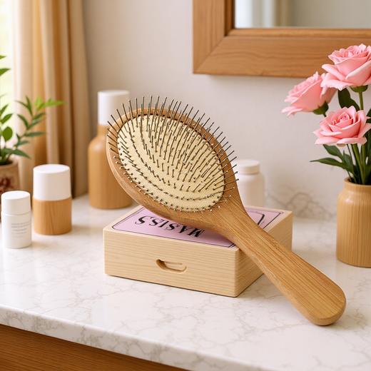 【从“头”开始❗️针梳气囊梳】天然楠竹木，做工精细质感好，经久耐用，气囊孔设计流通空气，防脱发梳子家用气垫养发护发无静电蓬松QQ 商品图0