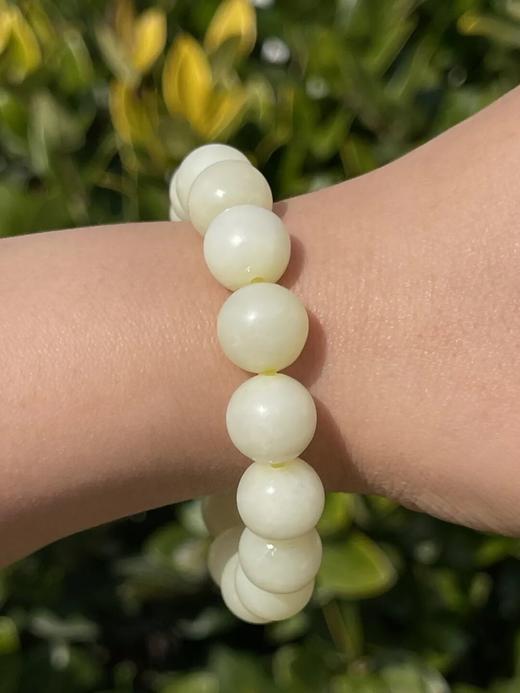 和田淡黄白玉圆珠手链，顺丰包邮 商品图5