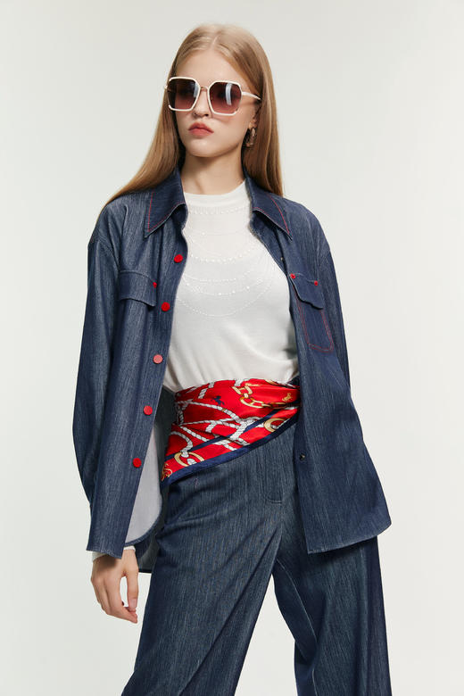 SAFICOO 时尚休闲 高弹针织羊毛牛仔衬衣 商品图2