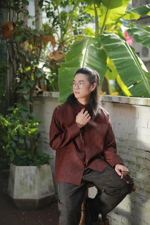 漫物记红云纱五粒扣落肩衫M254 商品图0