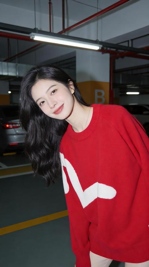 福榊限定红情侣大M提花高克重羊毛混纺圆领毛衣 商品图2