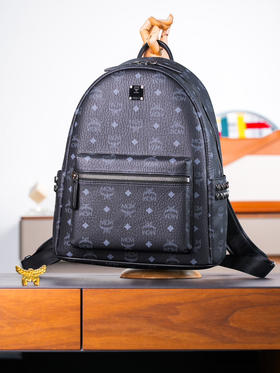 秋冬特惠💰960 原单MCM 原厂皮 黑色中号 铆钉双肩背包MMK6SVE37CO001 男女同款包