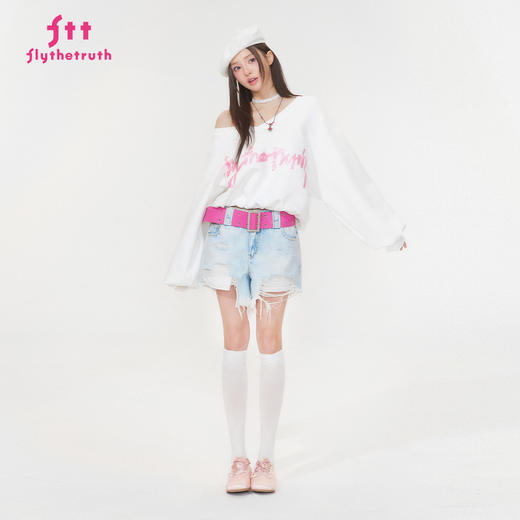 FTT FlyTheTruth『线性记忆』毛边破洞牛仔短裤女夏季美式A字热裤 商品图1