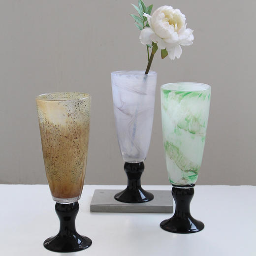 碧轩彩色肌理高脚琉璃花瓶法式复古风灯氛围感高级艺术花器插花瓶 商品图2