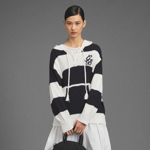 GOODBAI新款抽绳镂空oversize连帽套头长袖针织衫女 商品图0