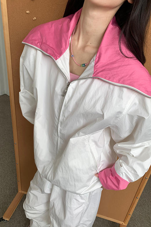 FTT FlyTheTruth『草莓黑巧』 撞色外套女秋季宽松夹克休闲裤套装 商品图5