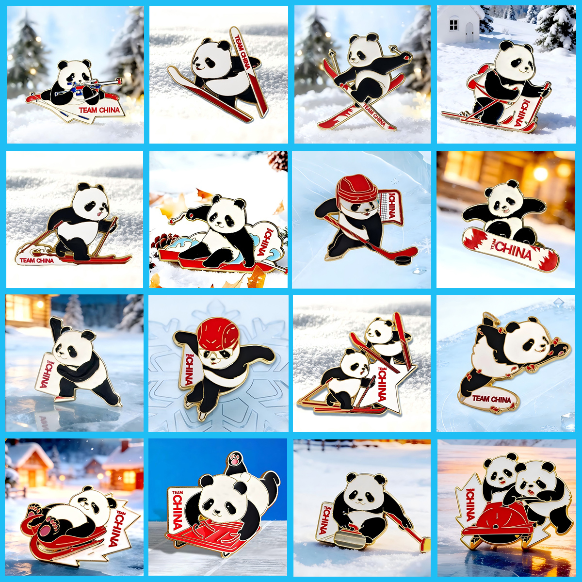 熊猫运动徽章冰雪项目系列
