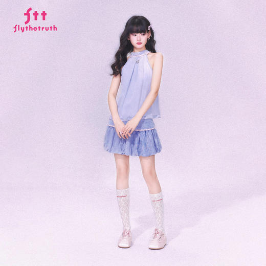 FTT FlyTheTruth『未驯化的蓝』INS天丝挂脖牛仔吊带背心女夏上衣 商品图1