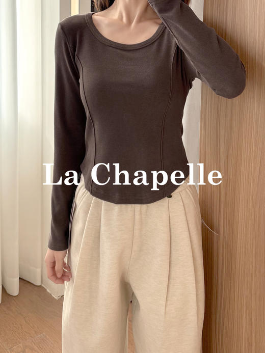 专柜实拍【绵羊毛混纺】拉夏贝尔/La Chapelle德绒打底衫高弹舒适内搭秋冬可外穿弧形下摆高级设计感小众上衣 商品图0