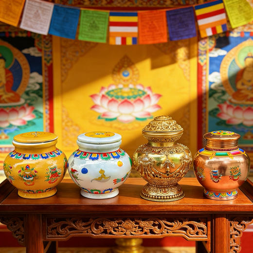 寺院祝福已装好宝瓶八吉祥彩绘宝瓶精品黄铜白怙主宝瓶地藏宝瓶供奉佛前家用摆件 商品图0