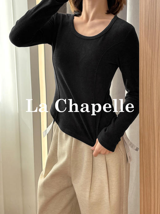 专柜实拍【绵羊毛混纺】拉夏贝尔/La Chapelle德绒打底衫高弹舒适内搭秋冬可外穿弧形下摆高级设计感小众上衣 商品图6