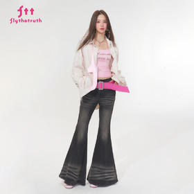 FTT Flythetruth  初桃韵律 涂鸦印花条纹衬衫女秋季宽松休闲衬衣