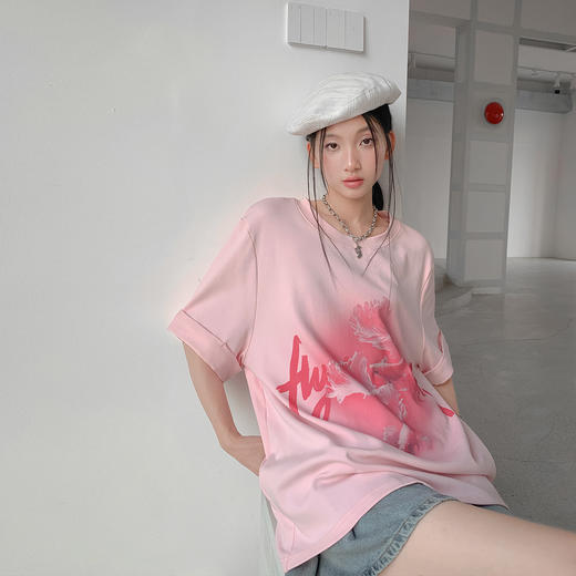 FTT FlyTheTruth『鲤想主义』水墨锦鲤印花短袖T恤女夏季圆领上衣 商品图3