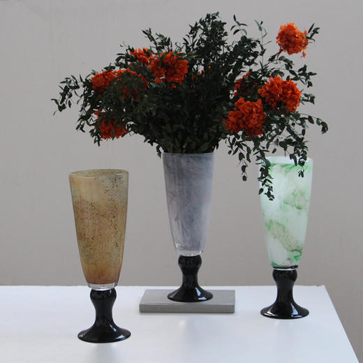 碧轩彩色肌理高脚琉璃花瓶法式复古风灯氛围感高级艺术花器插花瓶 商品图0