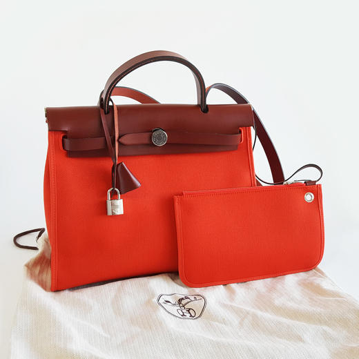 【95新】Hermes爱马仕红色拼色herbag 31手提单肩包女士261225HS04 商品图1