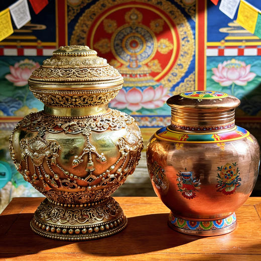 寺院祝福已装好宝瓶八吉祥彩绘宝瓶精品黄铜白怙主宝瓶地藏宝瓶供奉佛前家用摆件 商品图1