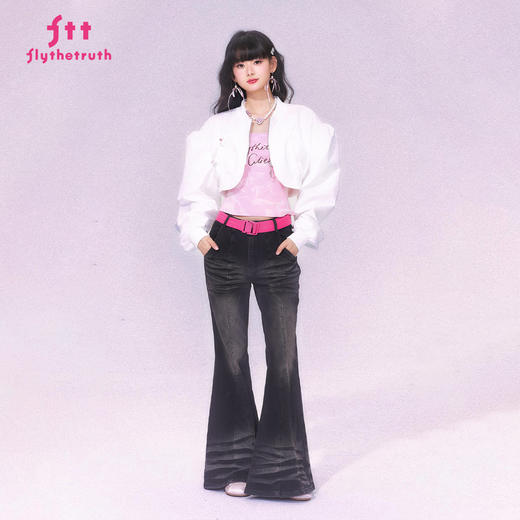 FTT FlyTheTruth『野心法则』 白色泡泡袖短外套女秋韩系飞行夹克 商品图0