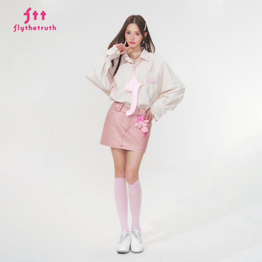 FTT Flythetruth  初桃韵律 涂鸦印花条纹衬衫女秋季宽松休闲衬衣 商品图2
