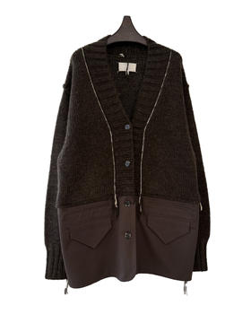 女款羊毛阔型拼接针织毛衣外套zo016