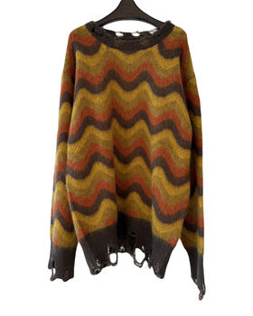 女款渐变破洞条纹针织毛衣ji