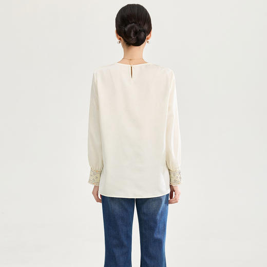 「高货wl」全新升级【铂金会员257/天猫339/差价82】(04024)洛诗琳新中式国风长袖衬衫2025秋冬刺绣袖口提花打底上衣 商品图1