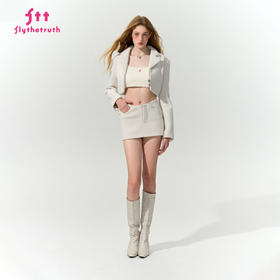 FTT FlyTheTruth『梦游职场』白色毛呢短外套女秋V字腰半身裙短裙