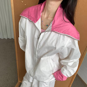 FTT FlyTheTruth『草莓黑巧』 撞色外套女秋季宽松夹克休闲裤套装