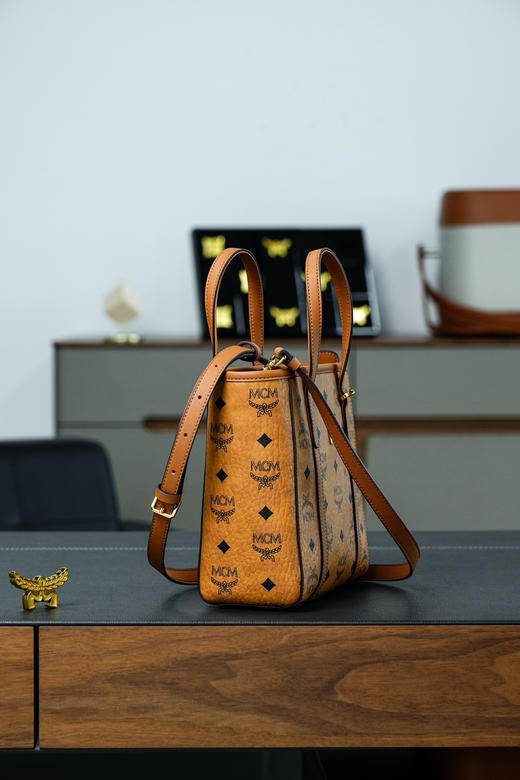 秋冬特惠💰760 原单MCM 原厂皮 经典菜篮子购物袋MWPAATN04CO001 干邑棕色 商品图5