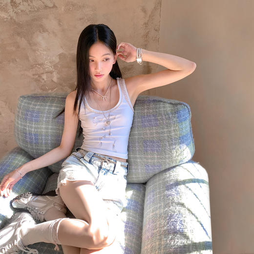 FTT FlyTheTruth『情绪共鸣』 蝴蝶结印花吊带女夏珍珠边工字背心 商品图0