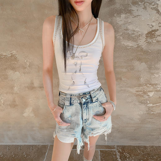 FTT FlyTheTruth『情绪共鸣』 蝴蝶结印花吊带女夏珍珠边工字背心 商品图2