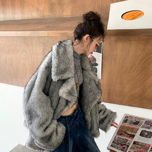 FTT FlyTheTruth『雪国千金』 大翻领皮草外套女仿银狐绒毛毛大衣 商品图1